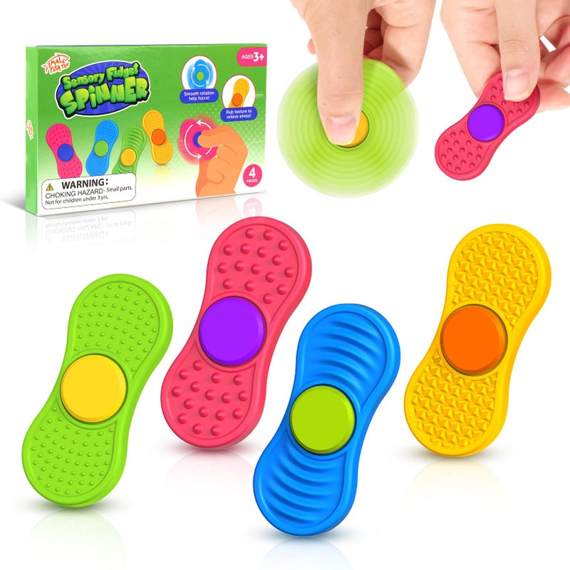 SMALL FISH Sensory Fidget Spinnes for Kids AdultsTextured Finger Fidgets 4 Pack Quiet Classroom Prize Worry Stones for Kids with Autism ADHD Anxiety Relief Office Desk Stress Toys Stocking Stuffers - Image 3
