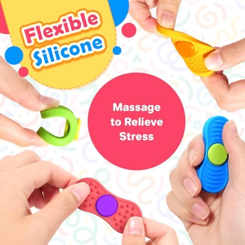 SMALL FISH Sensory Fidget Spinnes for Kids AdultsTextured Finger Fidgets 4 Pack Quiet Classroom Prize Worry Stones for Kids with Autism ADHD Anxiety Relief Office Desk Stress Toys Stocking Stuffers - Image 5
