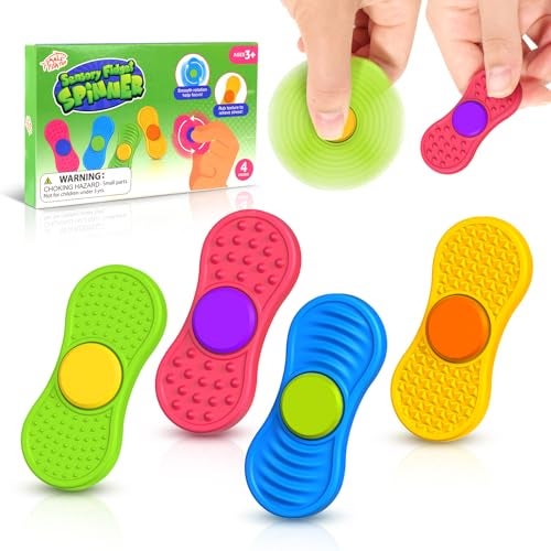 SMALL FISH Sensory Fidget Spinnes for Kids AdultsTextured Finger Fidgets 4 Pack Quiet Classroom Prize Worry Stones for Kids with Autism ADHD Anxiety Relief Office Desk Stress Toys Stocking Stuffers - Image 1