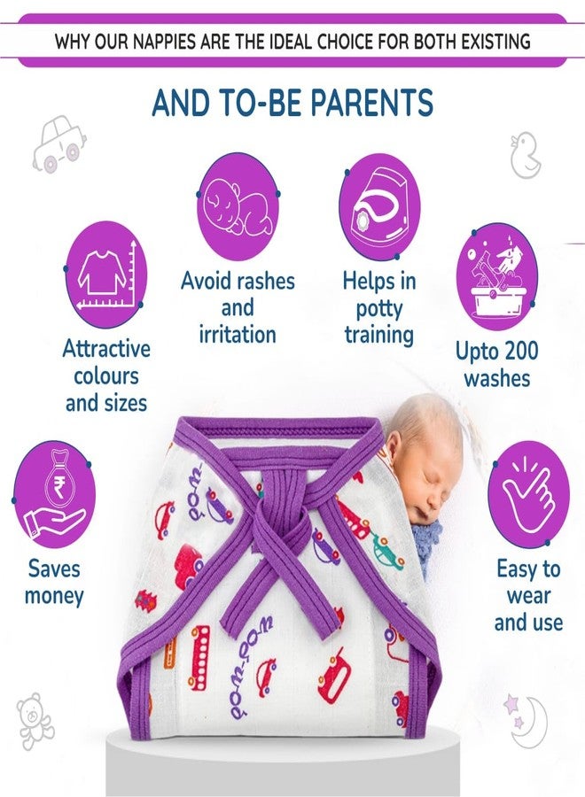Bumsies Tie up Nappy For Babies, Reusable, Washable Soft Muslin Cotton Nappy/Langot for New Born Baby | Gentle on Baby Skin | Helps in Potty Training | 1-3 months | Pack of 10 | Printed - Image 4