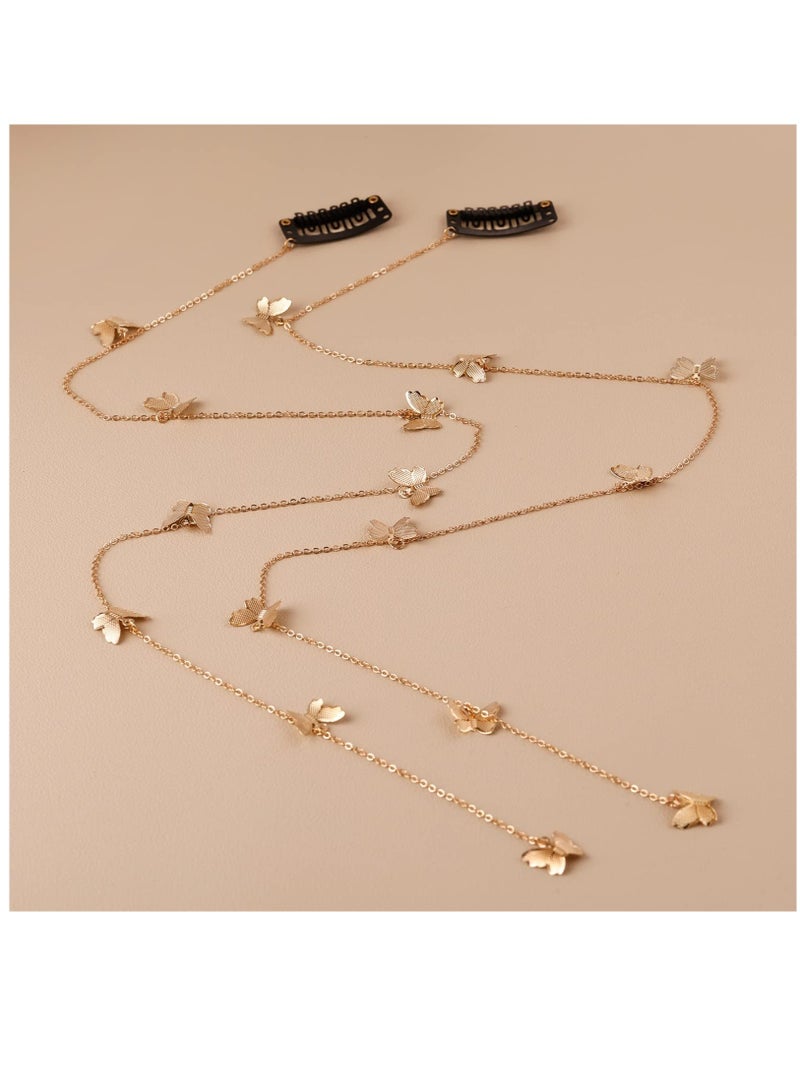 SOLARAE مجموعة مجوهرات شعر الفراشة للتضفير، سلسلة شعر ذهبية للنساء، للنساء والفتيات الصغيرات، عبوة من 2 - Image 4