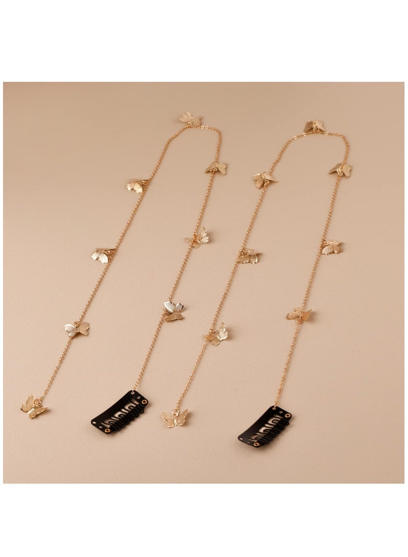 SOLARAE مجموعة مجوهرات شعر الفراشة للتضفير، سلسلة شعر ذهبية للنساء، للنساء والفتيات الصغيرات، عبوة من 2 - Image 3