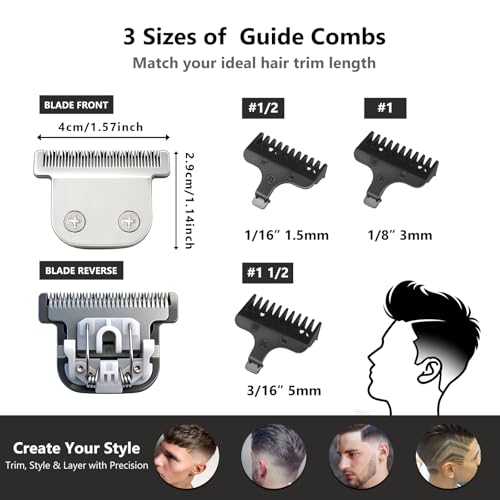 Loarysk 40mm Detachable T-Blade with 3 Guard Combs (1.5mm 3mm 5mm)-Compatible with Wahl Trimmer Models 9864, 9864SS, 9818, 9888, 9867, 9816, WSS3L, SS2L& More (1blade+3 combs) - Image 2