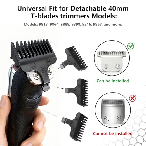 Loarysk 40mm Detachable T-Blade with 3 Guard Combs (1.5mm 3mm 5mm)-Compatible with Wahl Trimmer Models 9864, 9864SS, 9818, 9888, 9867, 9816, WSS3L, SS2L& More (1blade+3 combs) - Image 5
