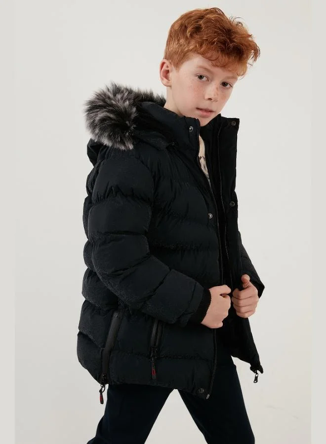 Lela Lela Plush Lined Faux Fur Collar Detachable Hooded Winter Coat Boy's COAT 5761906