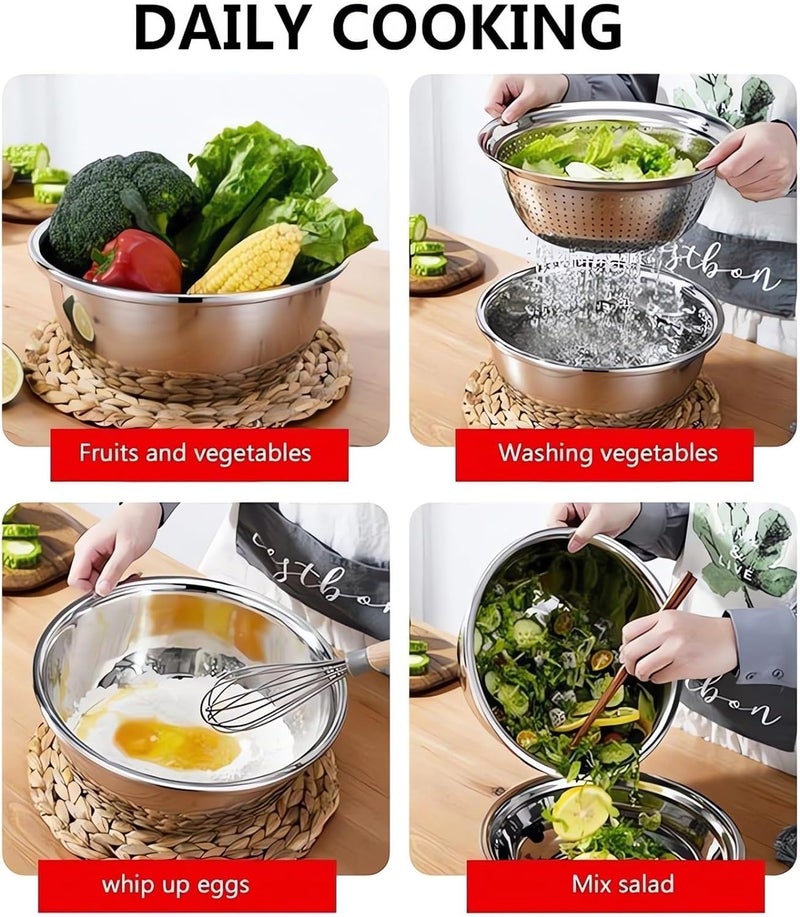 DqsWko Germany Multifunctional Stainless Steel Basin,Multifunction Stainless Steel Basin with Grater 3 in 1 Vegetable Cutter for Kitchen, Vegetable Slicer Grater Strainer and Drain Basket(10.2) - Image 5