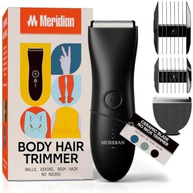 MERIDIAN - The Starter Package - Original Electric Body & Pubic Hair Trimmer Set, 1 Replacement Blade, Waterproof, Rechargeable for Men and Women, Onyx - Image 1