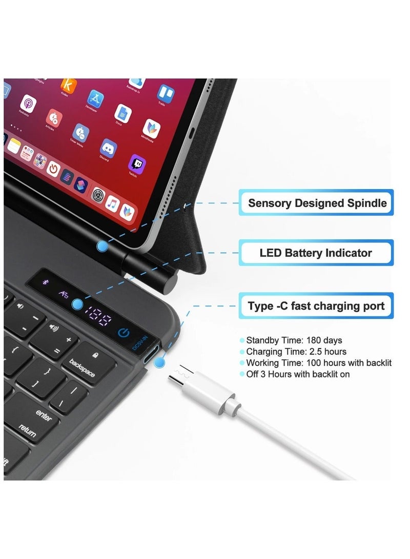 English Arabi Magic Keyboard for iPad 11th(A16, 2025)/ iPad 10th Generation(2022), Keyboard Case for iPad 11th/10th with Magnetic Stand, LCD Display, Multi-Touch Trackpad, 7-Color Backlight, Black - Image 3