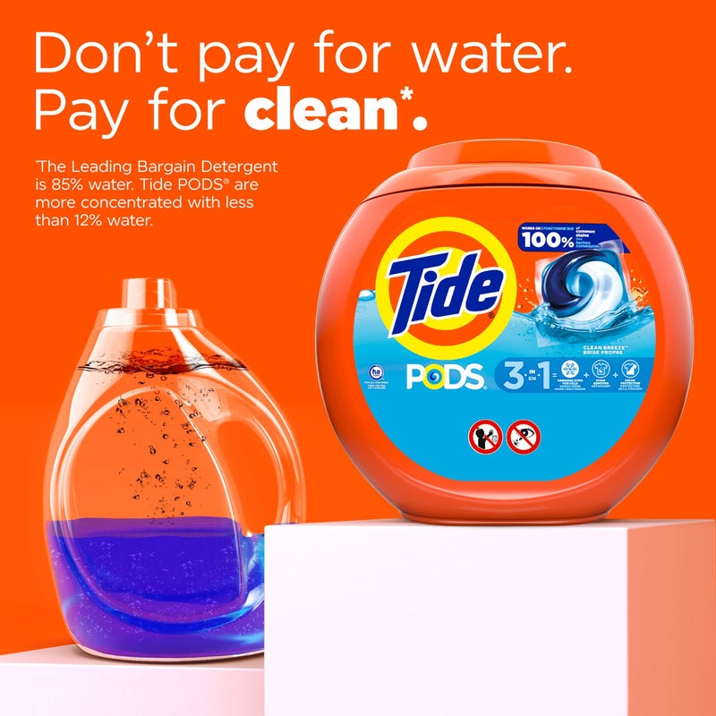 Tide PODS laundry detergent pacs, 3-in-1 Stain Remover, Odor Fighter, Color Protector, 76 Count, HE compatible, Clean Breeze Scent - Image 4