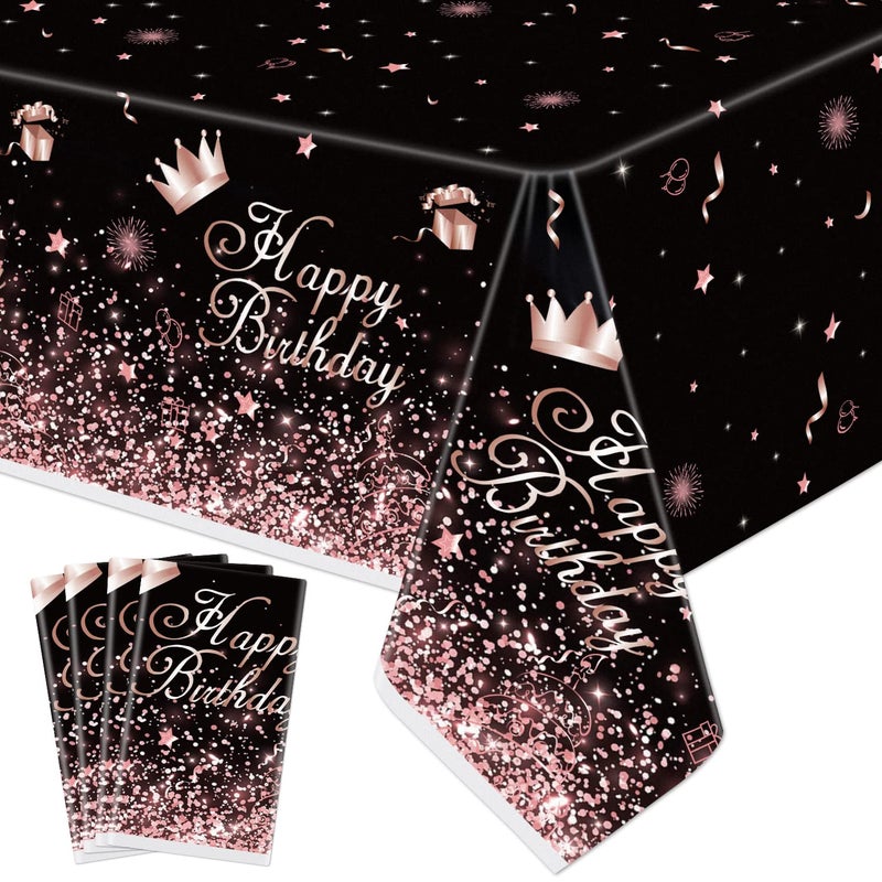 Inspireyee Black Rose Gold Plastic Tablecloth (Pack of 4), 86 x 51 inches Party Tablecovers for Black Rose Gold Theme Birthday Party Supplies - Image 1