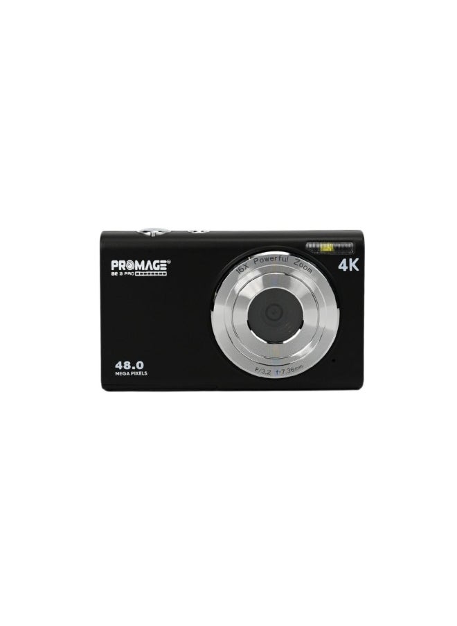 PROMAGE PROMAGE Digital Camera PC105 Black - 48MP 4K UHD Vlogging Camera with Auto Focus, Anti-Shake, 16X Digital Zoom & Riva Case 7023 | Compact Point & Shoot Camcorder with Webcam Function & 256GB Support  - Image 1