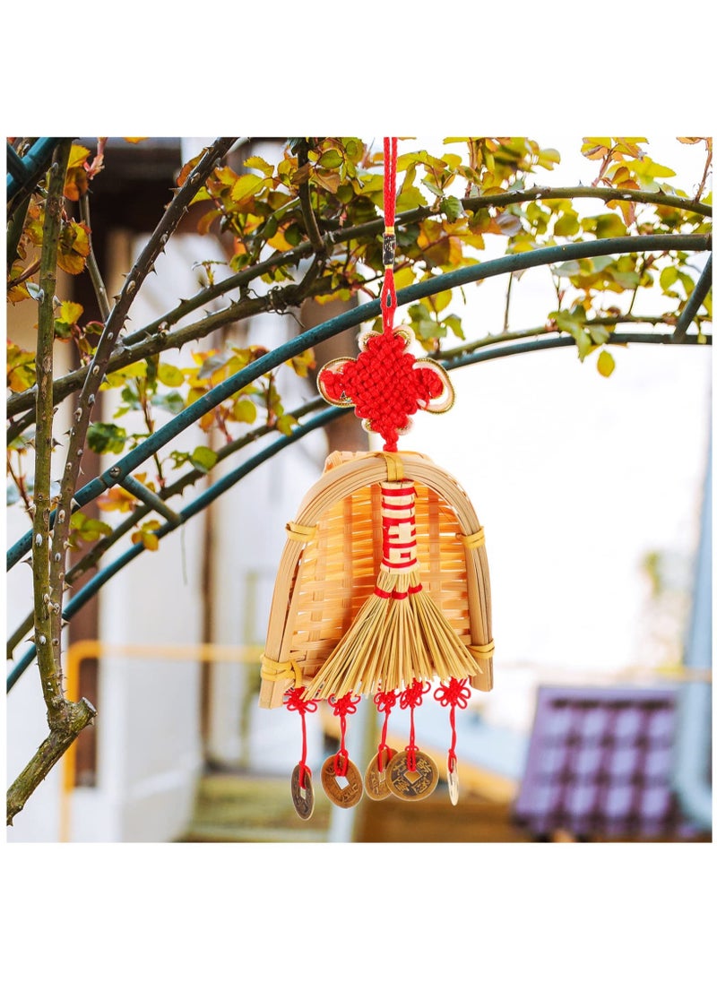 Excefore Chinese Lucky Decoration, Good Luck Charms Decor Chinese Knot Lucky Coins I-Ching Fortune Coin Chinese Broom for and Healthy, Chinese New Year Car Decoration  - Image 2