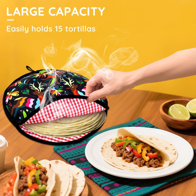 ZKOO 12" Tortilla Warmer Pouch, Insulated Tortillas Pouch for Tortillas, Tacos, Naan, Pizza Rolls, Microwavable Fabric Bag, Tortilla Warmer Keeps Food Warm for Up to 1 Hour (Black) - Image 2