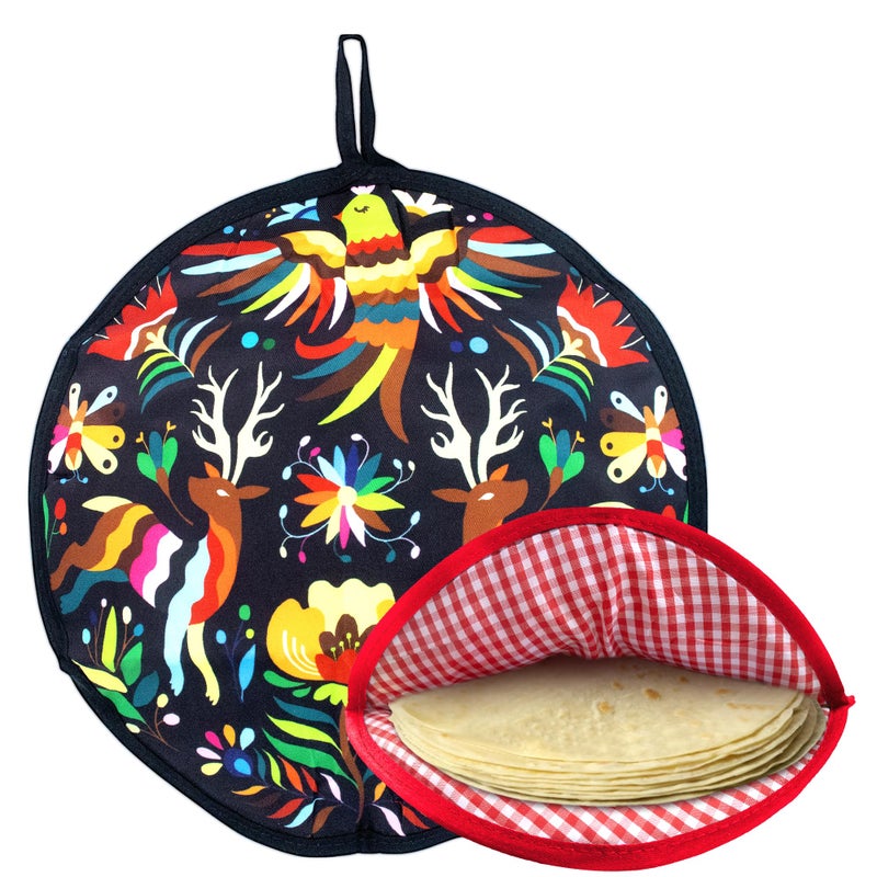 ZKOO 12" Tortilla Warmer Pouch, Insulated Tortillas Pouch for Tortillas, Tacos, Naan, Pizza Rolls, Microwavable Fabric Bag, Tortilla Warmer Keeps Food Warm for Up to 1 Hour (Black) - Image 1