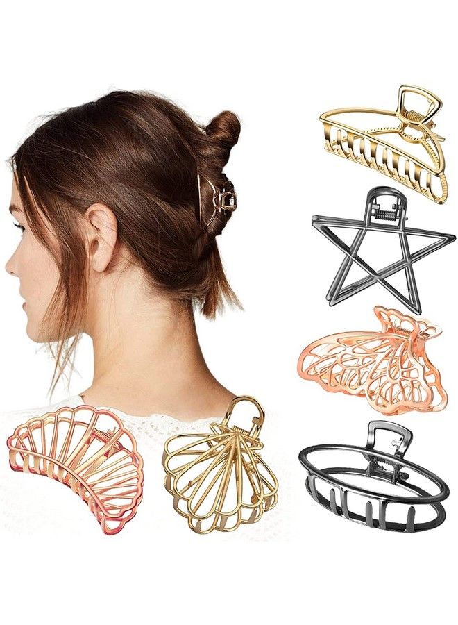 FOK Pack Of 6 Medium Metal Hollow Non Slip Hair Clutchers Clamp Claw Clips For Women & Girls (Random Design Color) - Image 1