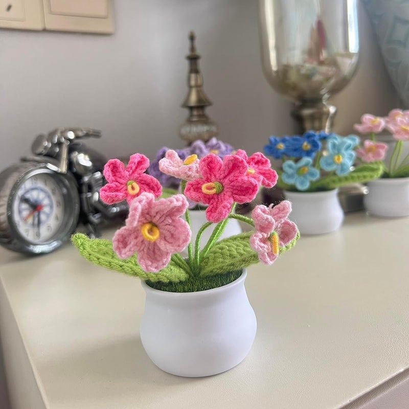 MofivKce Crochet Forget-Me-Not Potted Plants Handmade Artificial Flowers for Home Decor, Wedding, Birthday Gift for Friends and Family (Gradient Pink) - Image 5