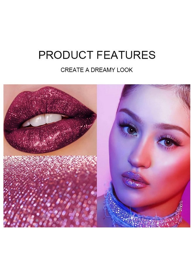 Zevni 4 Colors Glitter Lipsticks Diamond Shimmer Metallic Lip Stick Set Kit Long Lasting Purple Red Matte To Glitter Sparkle Sparkly Glossy Liquid Lipstick Lip Gloss Set For Women Lips Make Up - Image 2