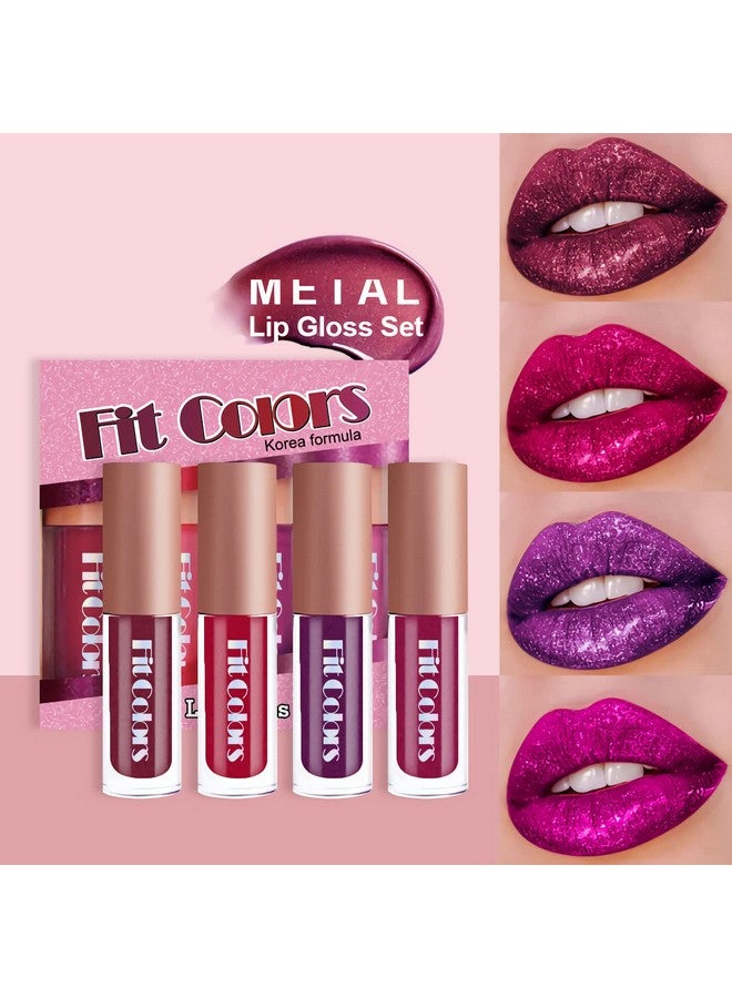 Zevni 4 Colors Glitter Lipsticks Diamond Shimmer Metallic Lip Stick Set Kit Long Lasting Purple Red Matte To Glitter Sparkle Sparkly Glossy Liquid Lipstick Lip Gloss Set For Women Lips Make Up - Image 3
