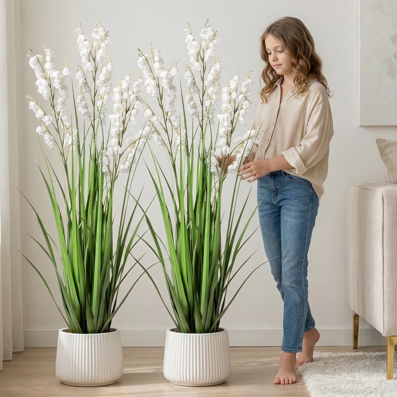 Ttranewsoo Fake Plants Home Decor Fake Flowers Artificial Plants Outdoor Tall Grass Plant Artificial Pampas Grass Decor Artificial Plants Indoor Fake Grass Living Room Decor Artificial Grass 36â€œ2PCS White - Image 1