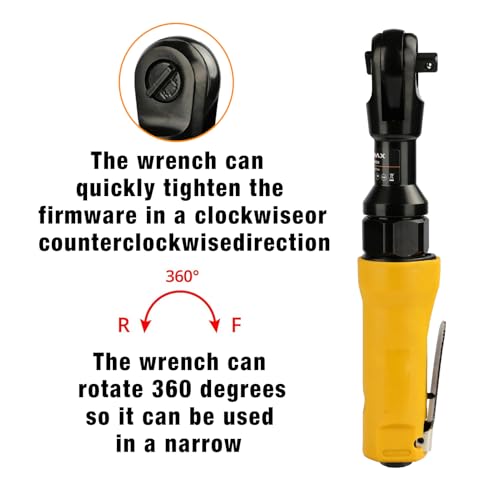 FORNAX 3/8" Air Ratchet Wrench, 60 Ft-Lbs Max Torque, 160 RPM Pneumatic Ratchet Tool with 1/4" NPT Inlet, Lightweight Aluminum Housing, Forward/Reverse Control, for Auto Repair & DIY - Image 2