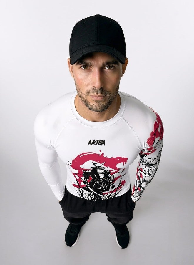 AKIBA Full Sleeve Compression Rash Guard for Men (White, 42) | Sweat-Wicking Athletic Fit Shirt for Gym, BJJ, Running, Cycling | Long Sleeve, Crew Neck, Plain Hem Design - Image 4