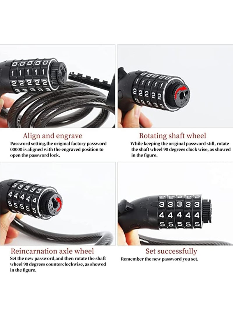 Fukukawa 5-Digit Resettable Bike Cable Lock 1.2M – Keyless Combination Coiling Steel Anti-Theft Lock with Mount Bracket for Bicycle, Scooter & E-Bike - Image 4