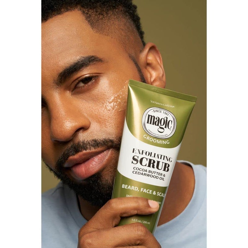 SOFT SHEEN SoftSheen-Carson Magic Men's Grooming Facial Exfoliating Scrub, Softens, Smooths and Clarify, With Cocoa Butter and Cedarwood Oil for Beard, Skin and Scalp, 6.7 fluid ounces - Image 5