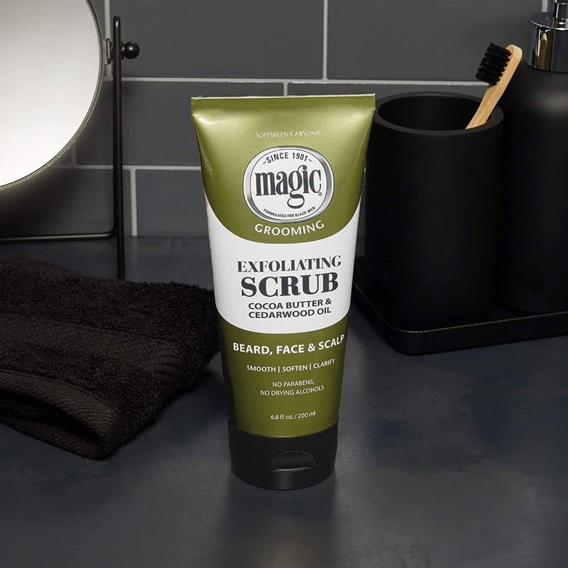 SOFT SHEEN SoftSheen-Carson Magic Men's Grooming Facial Exfoliating Scrub, Softens, Smooths and Clarify, With Cocoa Butter and Cedarwood Oil for Beard, Skin and Scalp, 6.7 fluid ounces - Image 3