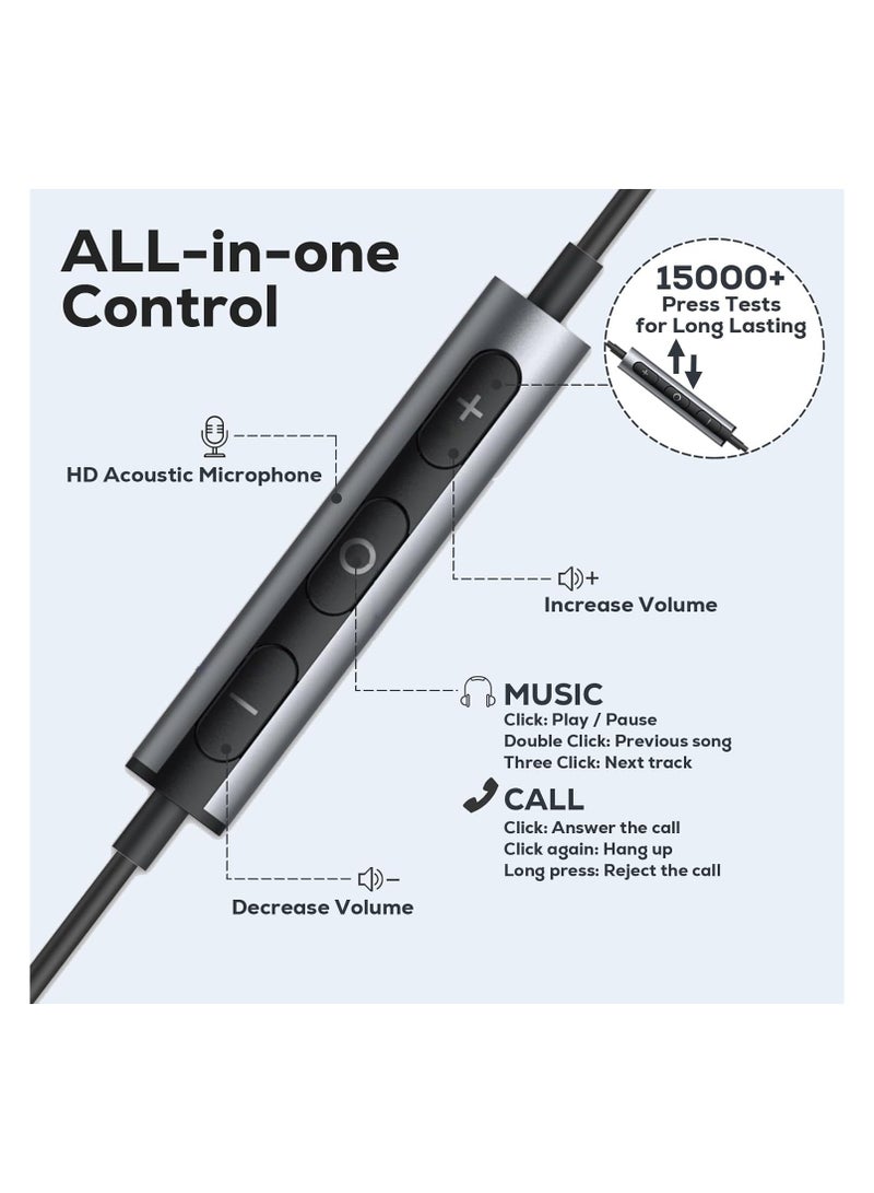 SYOSI سماعات أذن معدنية بمنفذ USB C، سماعات أذن سلكية مغناطيسية مع ميكروفون، وتحكم في مستوى الصوت، وعزل الضوضاء داخل الأذن بمنفذ USB Type C لهاتف Samsung Galaxy iPad Pixel، رمادي-أسود - Image 3
