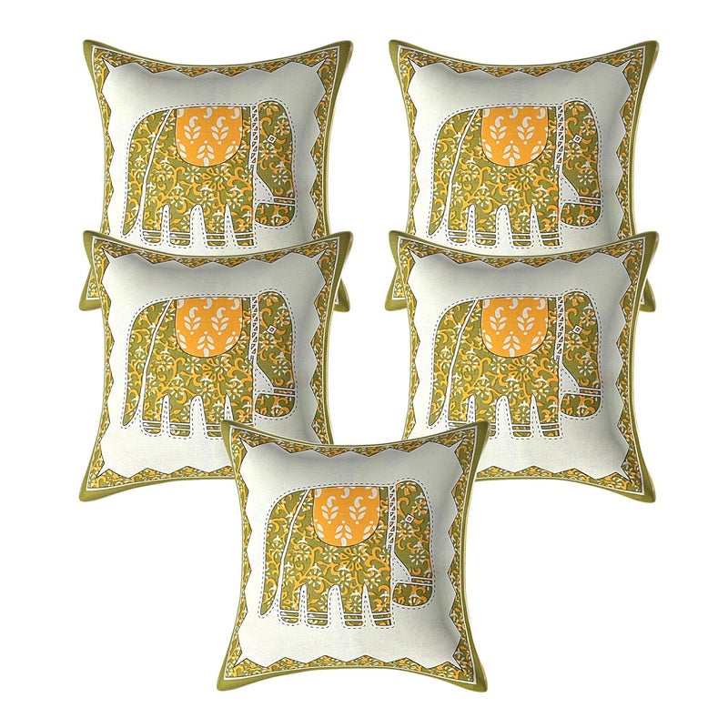 SkyKross - Everyday A New Thing SkyKross Everyday A New Thing Veda Cream Special Hathi Pure Cotton ROOMSET Diwan Set Sofa Set Single Bedsheet 2 Bolster Covers 5 Cushion Covers and Five Seater Sofa Cover Set Green - Image 2