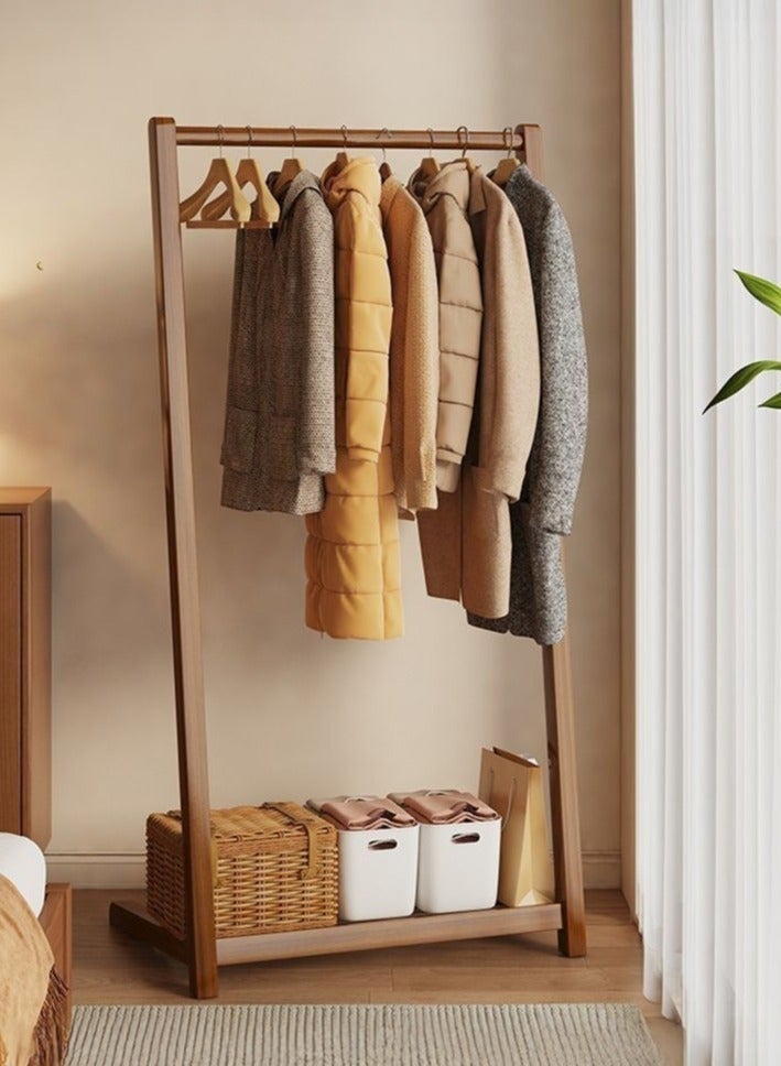 WALALLA Freestanding Bamboo Clothes Rack Stand, Wood Cloth Hanger, Clothing Hanging Rail Standing, Thick Hanging Rod Garment Rack with Tier Bottom Shelves for Bedroom Office Home - Image 1