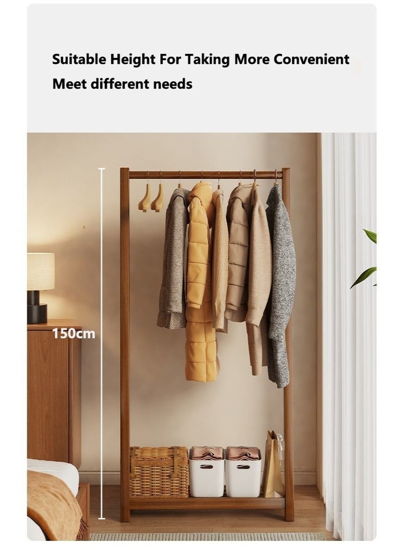 WALALLA Freestanding Bamboo Clothes Rack Stand, Wood Cloth Hanger, Clothing Hanging Rail Standing, Thick Hanging Rod Garment Rack with Tier Bottom Shelves for Bedroom Office Home - Image 2