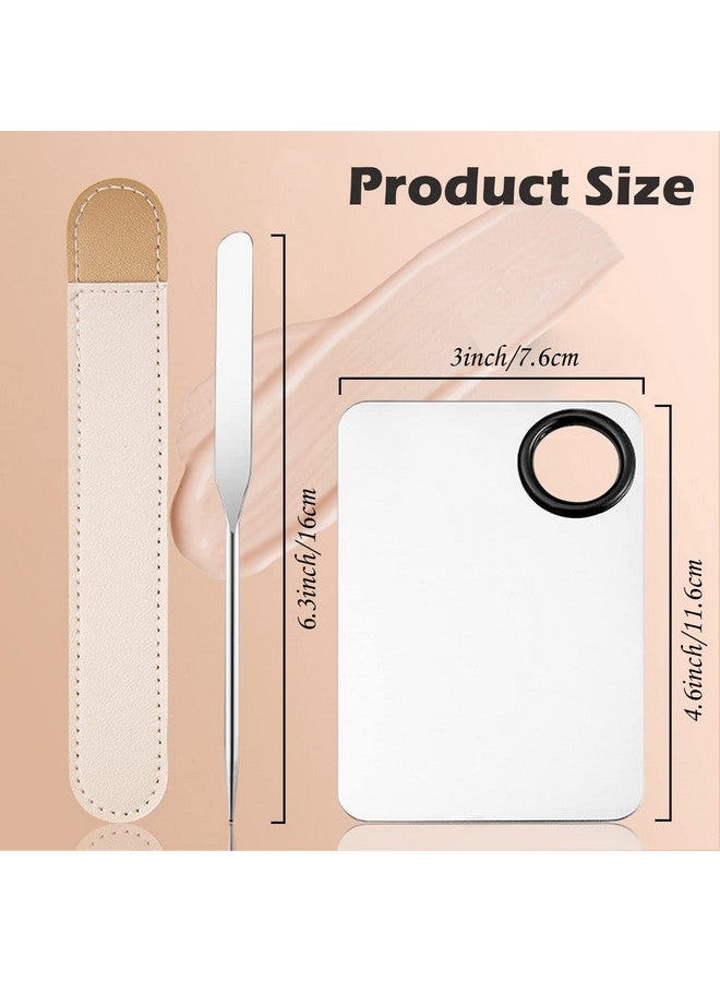 Penugo Picasso Makeup Spatula and Palette Set, Korean Makeup Spatula with Leather Cover, Stainless Steel Makeup Palette with Scraper Tool, Metal Foundation Palette for Cosmetic Pigment Blending（SS） - Image 2