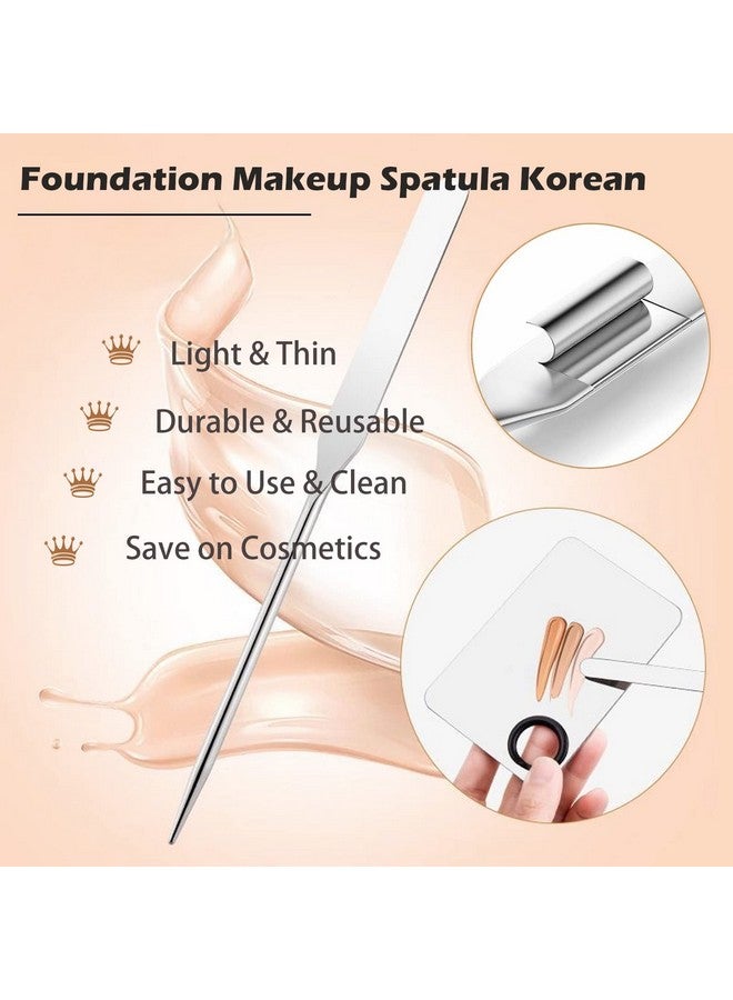 Penugo Picasso Makeup Spatula and Palette Set, Korean Makeup Spatula with Leather Cover, Stainless Steel Makeup Palette with Scraper Tool, Metal Foundation Palette for Cosmetic Pigment Blending（SS） - Image 3