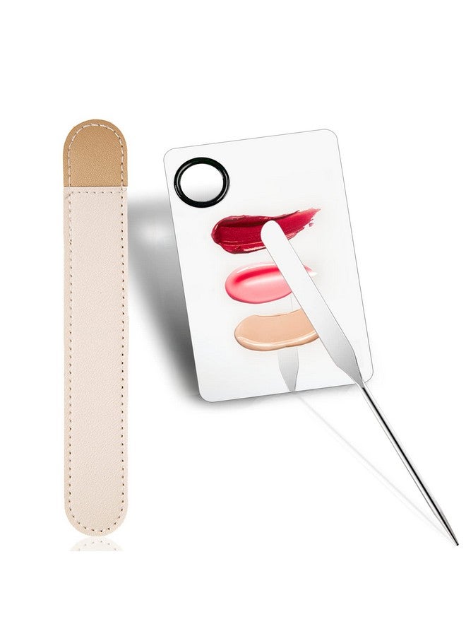 Penugo Picasso Makeup Spatula and Palette Set, Korean Makeup Spatula with Leather Cover, Stainless Steel Makeup Palette with Scraper Tool, Metal Foundation Palette for Cosmetic Pigment Blending（SS） - Image 1