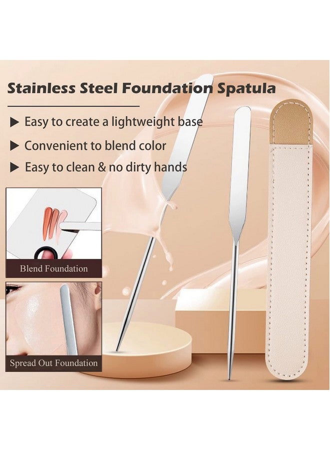 Penugo Picasso Makeup Spatula and Palette Set, Korean Makeup Spatula with Leather Cover, Stainless Steel Makeup Palette with Scraper Tool, Metal Foundation Palette for Cosmetic Pigment Blending（SS） - Image 5