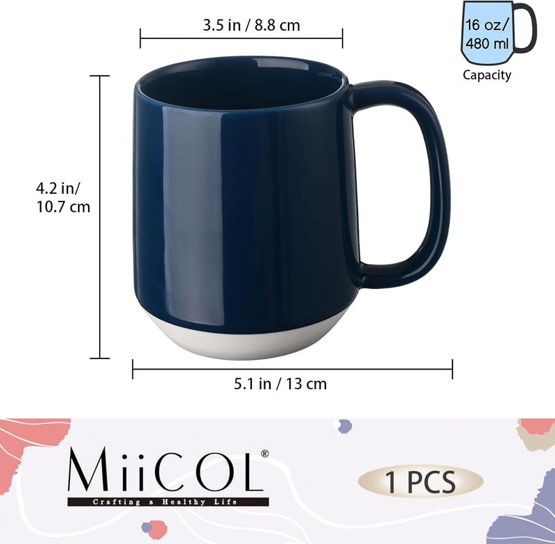 Miicol Ceramic Coffee Mug, 16 oz / 455 ml Large Coffee Cup, Tea Mug with Handle, Flat Bottom Mug for Men, Women, Office, Microwave and Dishwasher Safe, Multi-Color, Deep Ocean Blue - Image 3
