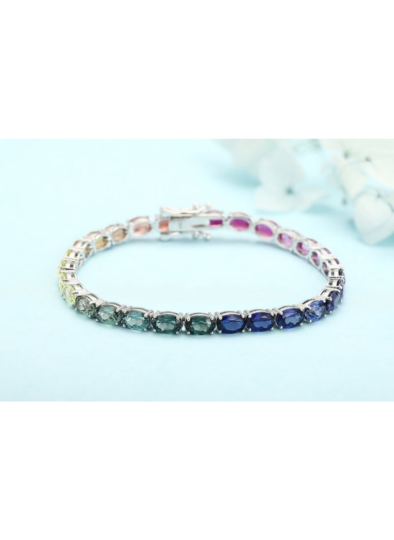 S925 Silver Color Lab-Grown Sapphire Bracelet