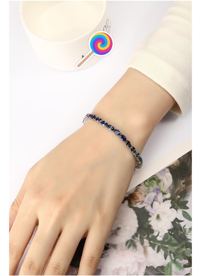 S925 Silver Color Lab-Grown Sapphire Bracelet