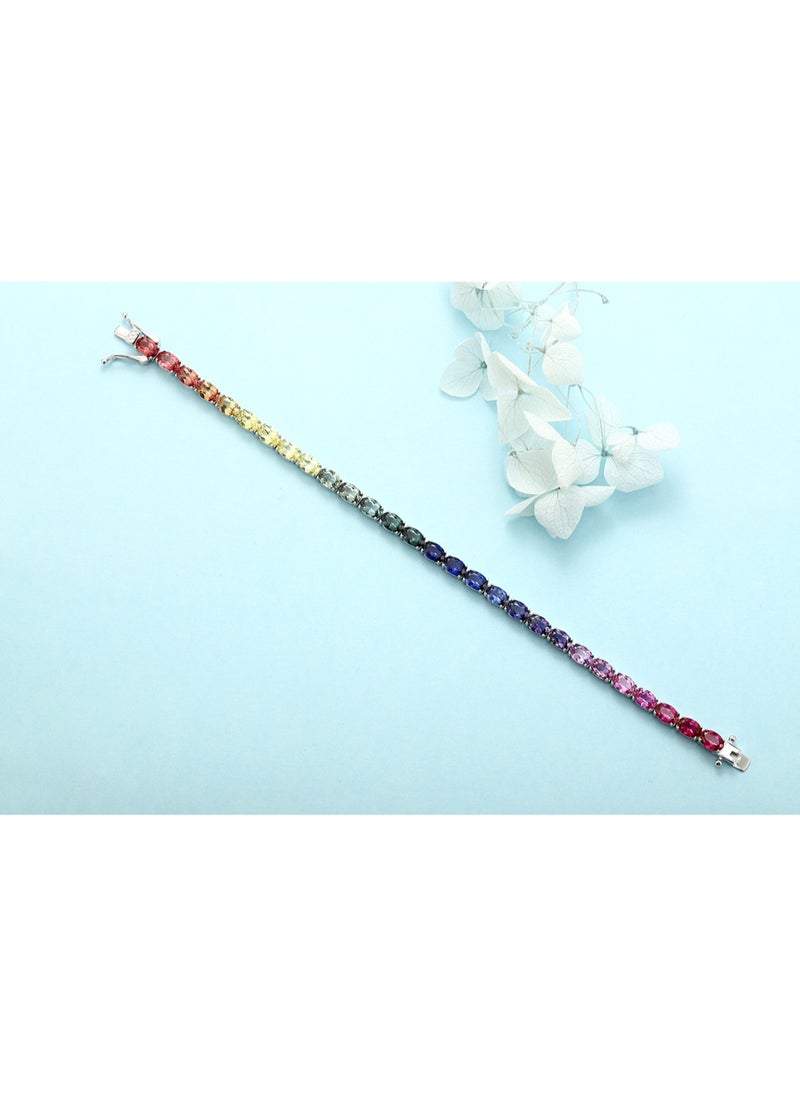 S925 Silver Color Lab-Grown Sapphire Bracelet