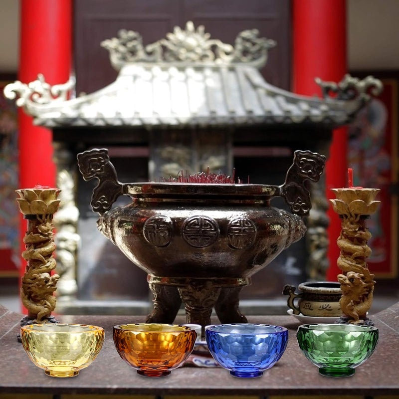 IMIKEYA 4pcs Buddhist Water Offering Bowl Crystal Holy Water Bowl Religion Container Glass Buddha Cup Mini Votive Tealight Holder for Yoga Meditation Altar Buddhist - Image 4