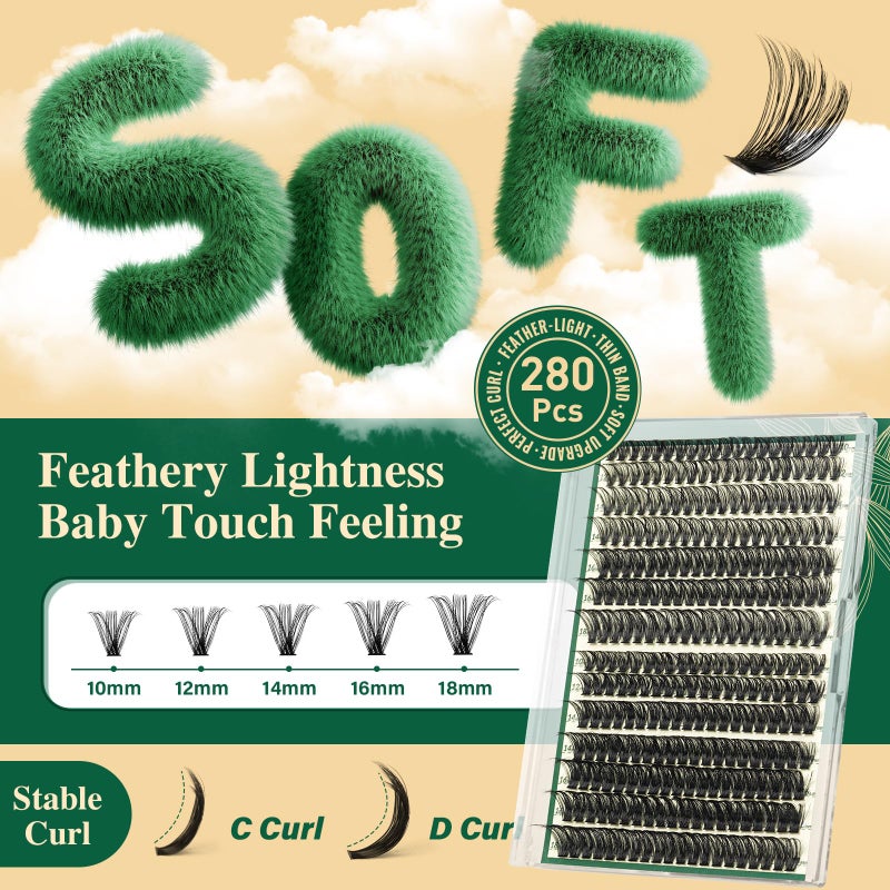 KEYYOU Lash Clusters Kit DIY Lash Extension Kit 280pcs Soft Lash Clusters 60D+80D D Curl Easy to Apply with Bond and Seal Applicator Remover Eyelash Extension Kit at Home(RMkit-60D80D-D-10-18mix) - Image 3