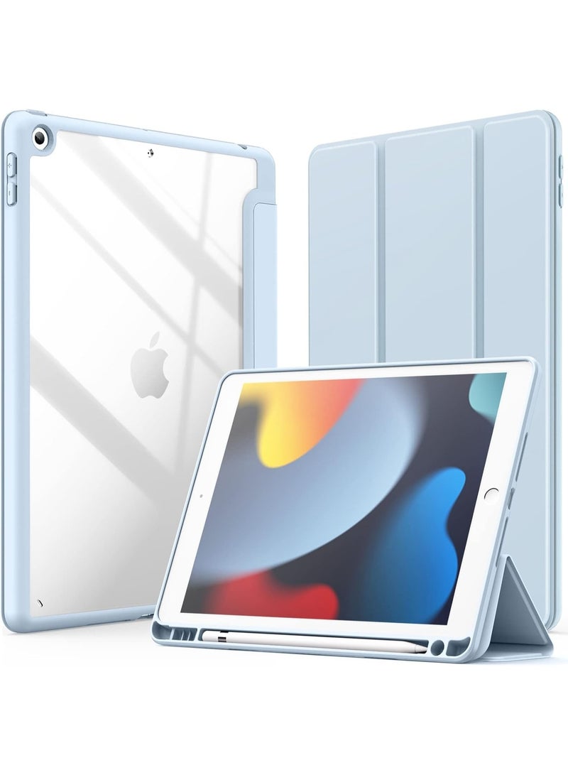 جراب لجهاز iPad من الجيل السادس/الخامس (9.7 بوصة، 2018/2017)، جراب لجهاز iPad Pro 9.7 بوصة 2016، جهاز iPad Air من الجيل الثاني/الأول، غطاء خلفي شفاف مقاوم للصدمات مع حامل قلم مدمج، خاصية التشغيل/الإيقاف التلقائي (أزرق سماوي)