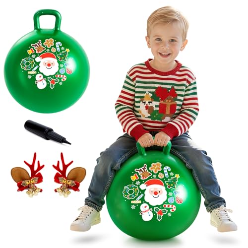 ZOOJOY Hopper Ball for Kids 38 18 in Green Hippity Hop Balls Bouncy Ball with Handle for Boys Girls Indoor Outdoor Play Inflatable Christmas Balls Bounce Hopping Toys with Pump - Image 1