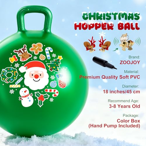 ZOOJOY Hopper Ball for Kids 38 18 in Green Hippity Hop Balls Bouncy Ball with Handle for Boys Girls Indoor Outdoor Play Inflatable Christmas Balls Bounce Hopping Toys with Pump - Image 5