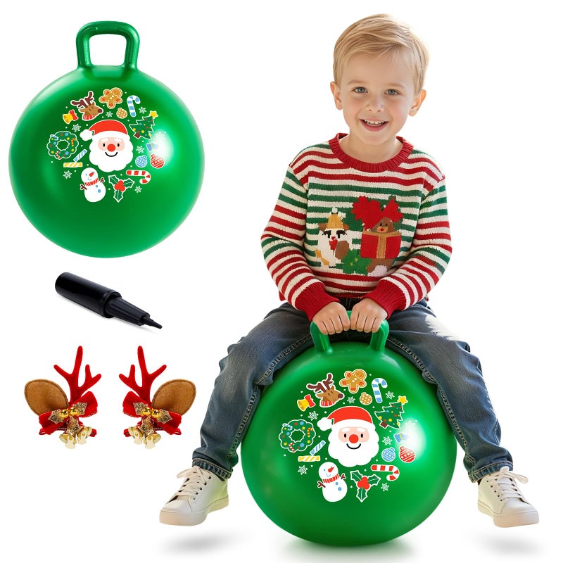 ZOOJOY Hopper Ball for Kids 38 18 in Green Hippity Hop Balls Bouncy Ball with Handle for Boys Girls Indoor Outdoor Play Inflatable Christmas Balls Bounce Hopping Toys with Pump - Image 3
