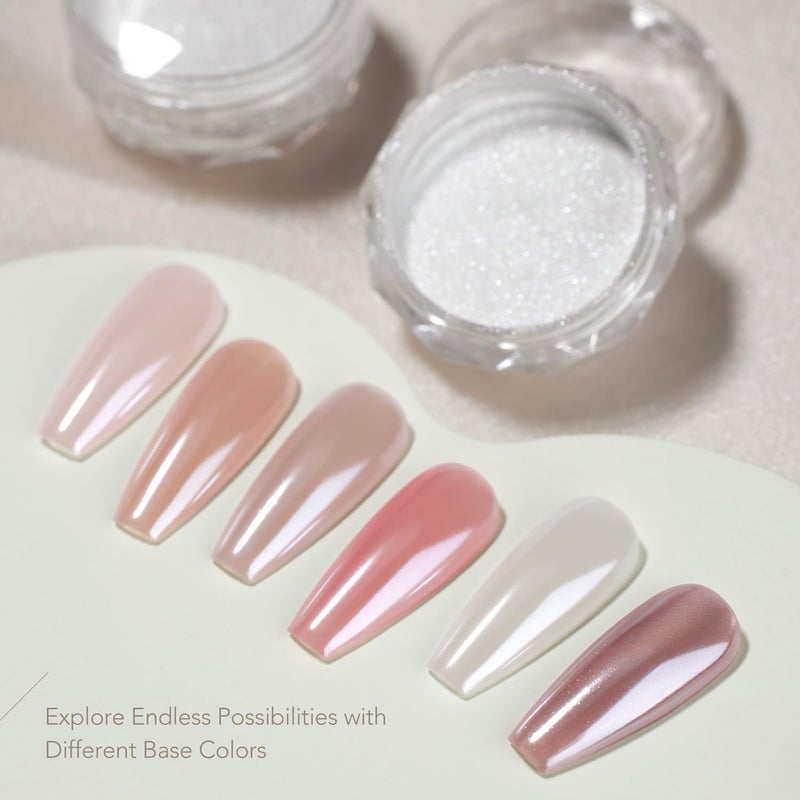 GAOY White Pearl Chrome Nail Powder, Mirror Effect Shimmer Glitter Pigment Mermaid Aurora Nail Art Decorations, Lustrous White - Image 2