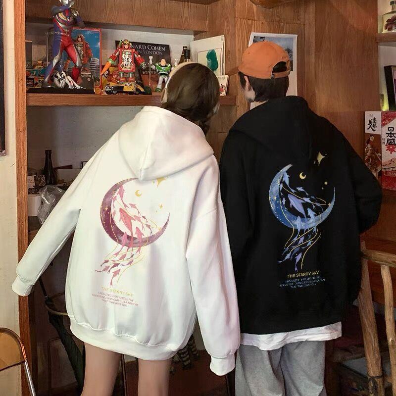 Mens Fleece Hoodie Autumn Winter Casual Loose Korean Style White  - Image 5