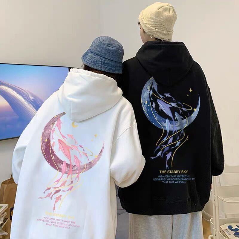 Mens Fleece Hoodie Autumn Winter Casual Loose Korean Style White  - Image 1