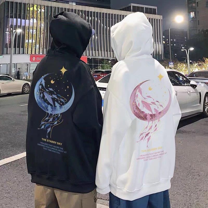 Mens Fleece Hoodie Autumn Winter Casual Loose Korean Style White  - Image 4